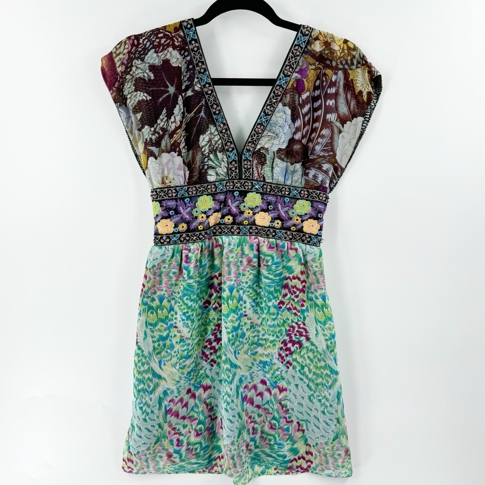 ✅ Meghan Los Angeles Women's Mini Dress Tunic Size 4 Boho Gypsy Embroidered